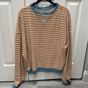 Free People Striped Sweatshirt in Tan and Blue